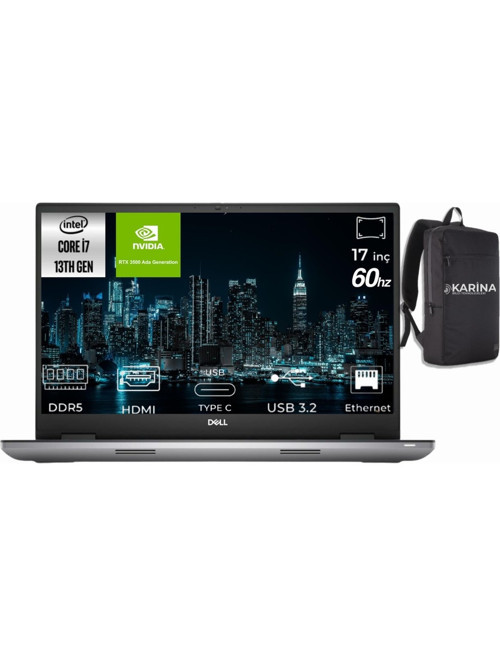 Precision M7780 i7-13850HX XCTOP7780EMEA_VP-1-K03 32GB 1TB RTX3500 Ada 12GB W11Pro 17" FHD 60Hz Dizüstü Bilgisayar