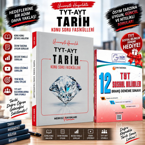 MERKEZ YAYINLARI TYT TARİH SORU FASİKÜLLERİ-GÜR YAYINLARI TYT SOSYAL BİLİMLER 12 BRANŞ DENEME HEDİYELİ!!