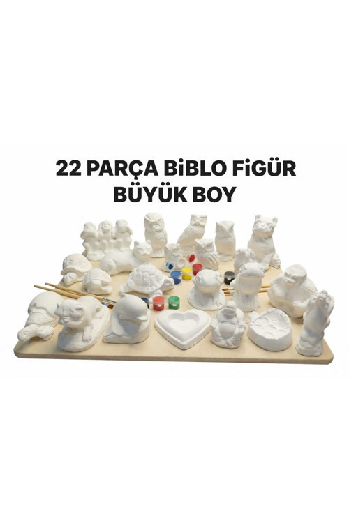 Boyanabilir Dekoratif Taş Biblo Figür Seti | 22 Figür | 12 Boya | 2 Fırça | Hobi & Sanat Aktivitesi