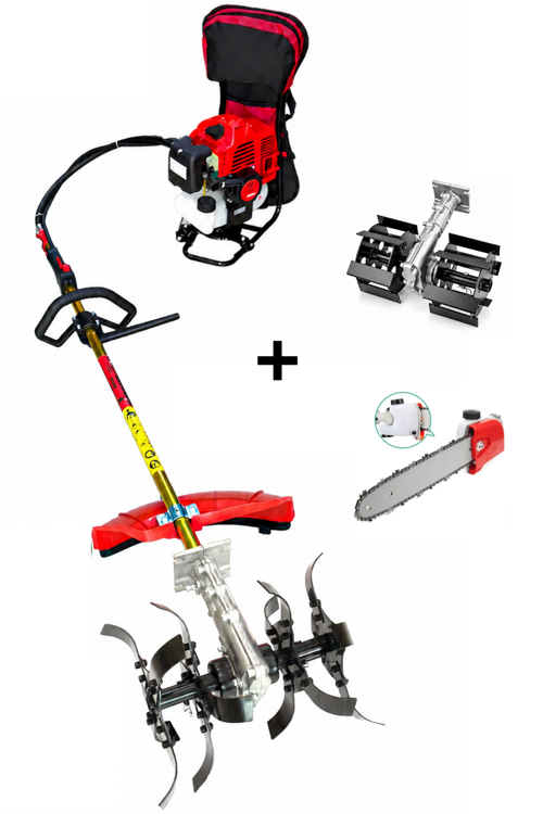 Benzinli Sırt Tırpan + Çift Toprak Çapalama + Dal Budama Aparatı SET 52 CC 4.6 HP