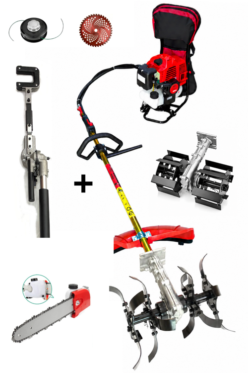Benzinli Sırt Tırpan + Çift Toprak Çapalama + Dal Budama + Kancalı Silkeleme Hasat Aparatı SET 52 CC 4.6 HP