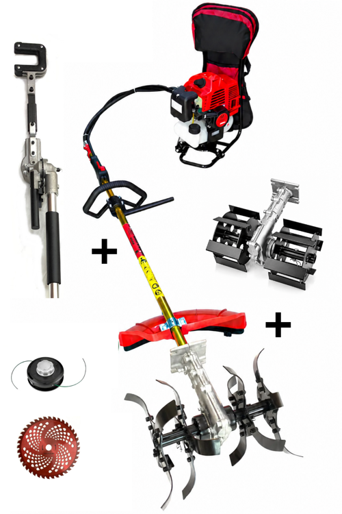 Benzinli Sırt Tırpan + Çift Toprak Çapalama + Kancalı Silkeleme Hasat Aparatı SET 52 CC 4.6 HP