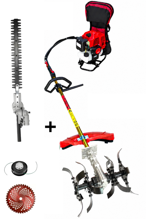 Benzinli Sırt Tırpan + Toprak Çapalama + Çit Kesme Aparatı Set 52 CC 4.6 HP