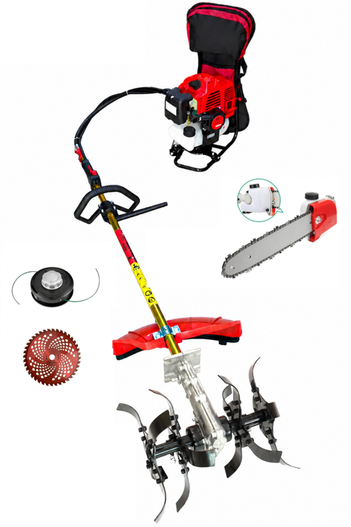 Benzinli Sırt Tırpan + Toprak Çapalama + Dal Budama Aparatı Set 52 CC 4.6 HP