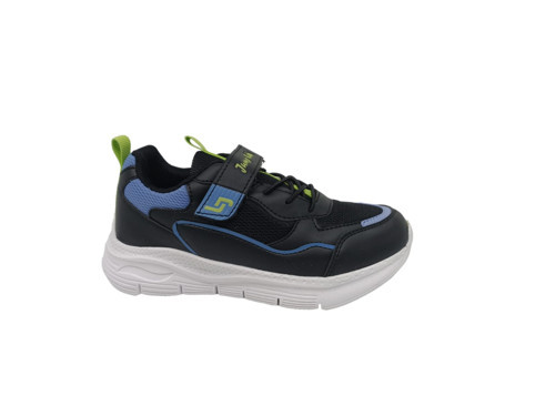 28122 Siyah - İndigo - Neon Yeşil Çocuk Sneaker Spor Ayakkabı