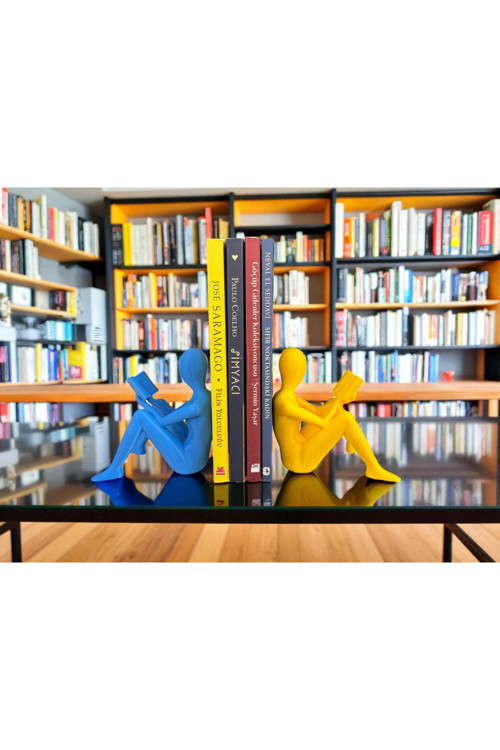 Sarı Lacivert Taraftar Kitap Tutucu 2'li Set Okuyan Figür Kitap Desteği-Taraftar Konsept