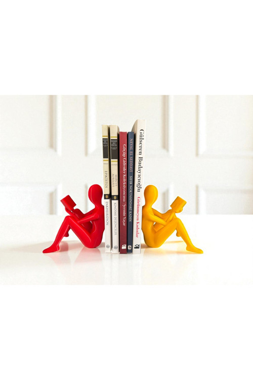 Sarı Kırmızı Aslan Temalı Taraftar Kitap Tutucu 2'li Set - Dekoratif Kitaplık Desteği