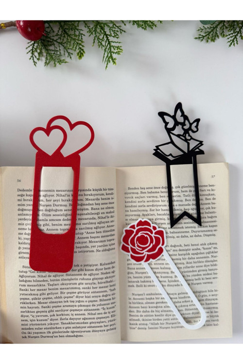 Kalpli, Kelebekli ve Gül Desenli Kitap Ayracı Seti – 3’lü Dayanıklı Ayraç