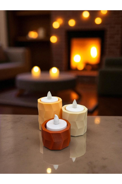 Geometrik Desenli 3’lü Dekoratif Mumluk-Dekoratif Tealight Mumluk-Ev ve Ofis Dekorasyonu