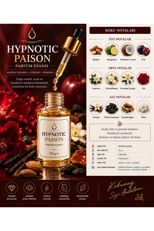 HYPNOTICA Kadın Parfüm Esansı 50 g - Tatlı Çiçeksi Koku - Vanilya ve Badem Notalı - Cam Damlalıklı Şişe