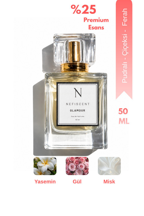 GLAMOUR Kadın Parfüm 50 ml EDP | Pudramsı Çiçeksi Parfüm | Bergamot, Gül ,Yasemin, & Misk
