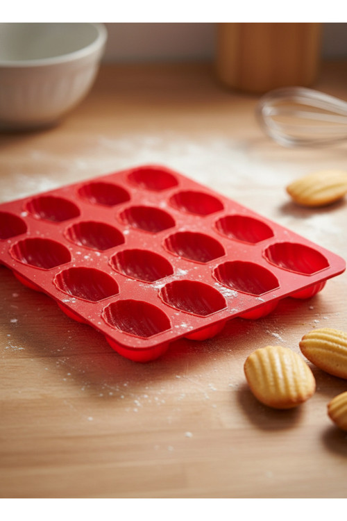 12’li Silikon Deniz Kabuğu Madeleine Kalıbı – Yapışmaz Kek ve Çikolata Kalıbı | Isıya Dayanıklı Kırmızı, BPA Free