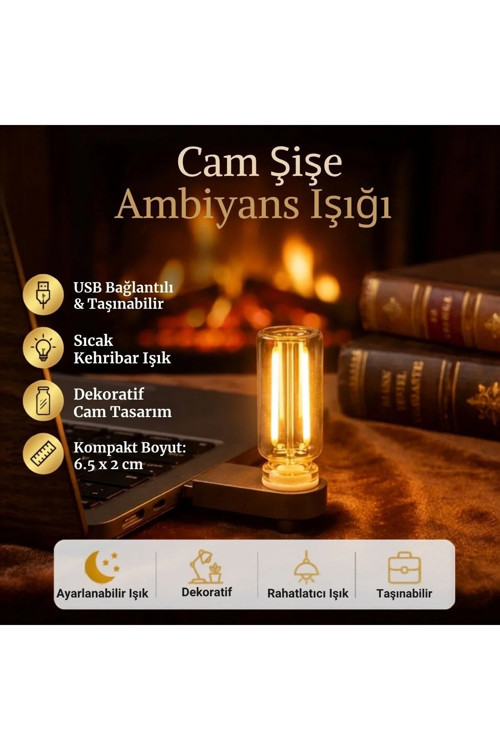 Cam Şişe USB LED Işık, Dekoratif Masaüstü Gece Lambası, Şişe İçin Ambiyans Aydınlatma ve Dekoratif L
