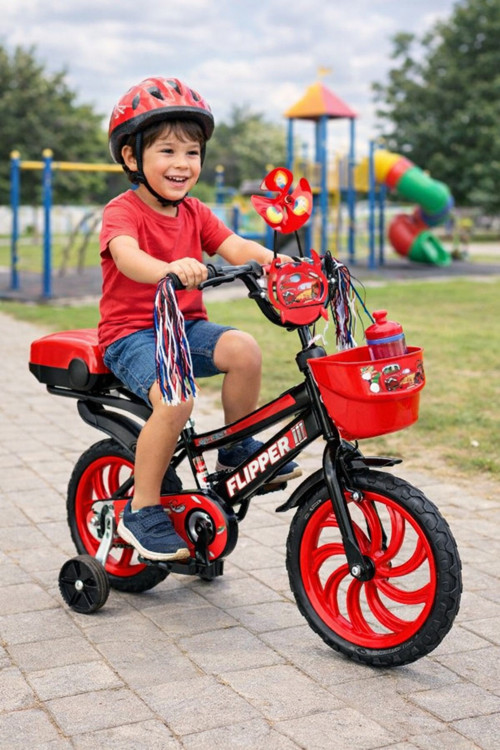 Twirl Red Çocuk Bisikleti – Destek Tekerli, Sepetli & Zilli | 3–6 Yaş