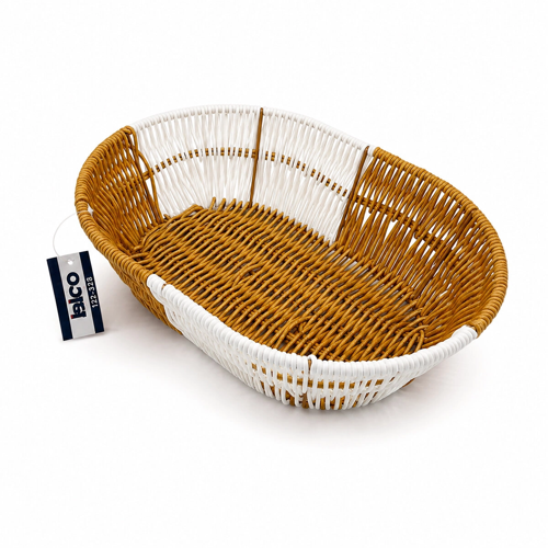 Oval Hasır K.rengi - Beyaz Ekmek Sepeti 28x20cm Bx40