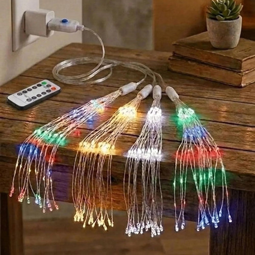 4’lü Açılır LED Işık Seti – 8 Farklı Işık Modlu, Kumandalı, USB Kablolu Renkli Dekoratif Fiber LED L