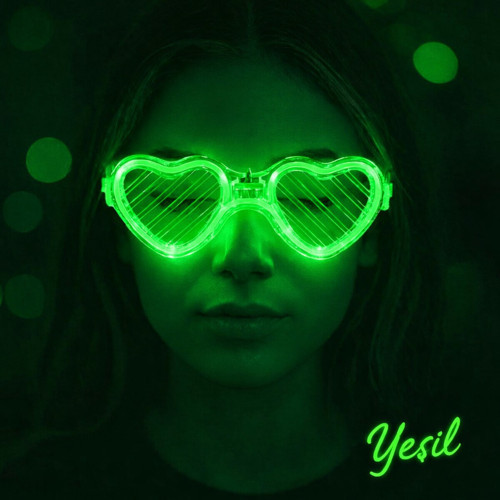Yeşil LED Işıklı Kalp Gözlük – 3 Modlu Parti - Glow Gözlüğü (5680)