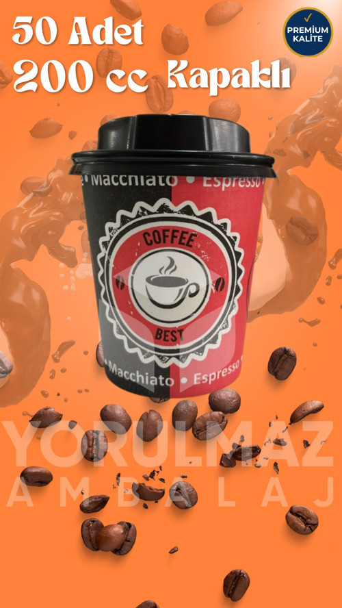 🔥 8 Oz 200 CC Kapaklı Karton Bardak 50’li – Kahve ve Sıcak İçecek Bardağı