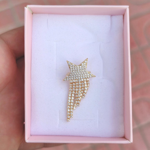 TAŞLI SÜZME YILDIZ BROŞ 2 CM - ALTIN SARI
