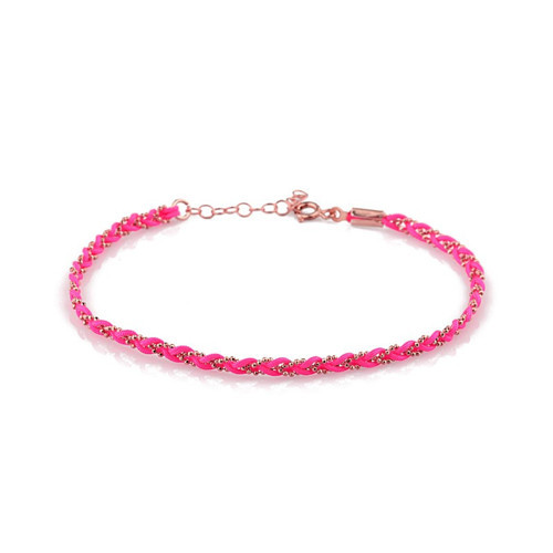 NEON PEMBE İPEK İPLİ GÜMÜŞ HALHAL