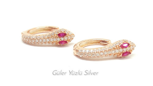 11 MM PEMBE TAŞLI YILAN HALKA GÜMÜŞ KÜPE