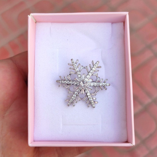 TAŞLI KAR TANESİ BROŞ 3,5 CM - BEYAZ