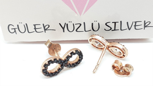 SİYAH ZİRKON SONSUZLUK GÜMÜŞ KÜPE