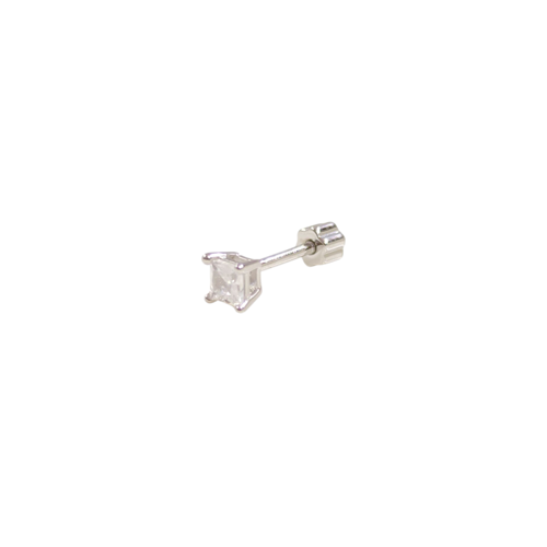 3 MM KARE TEK TAŞ GÜMÜŞ TRAGUS PIERCING - RODYUM BEYAZ