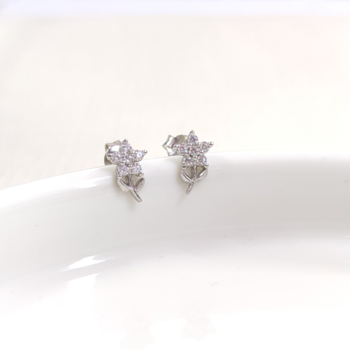 10 MM ÇİÇEK ÇİVİ GÜMÜŞ KÜPE - RODYUM BEYAZ