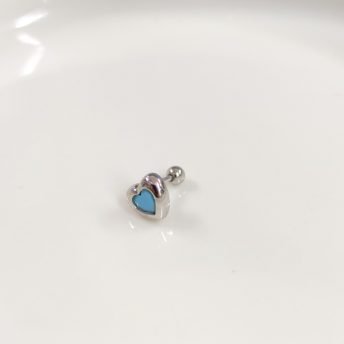 TURKUAZ BÜYÜK KALP GÜMÜŞ TRAGUS PIERCING - RODYUM BEYAZ