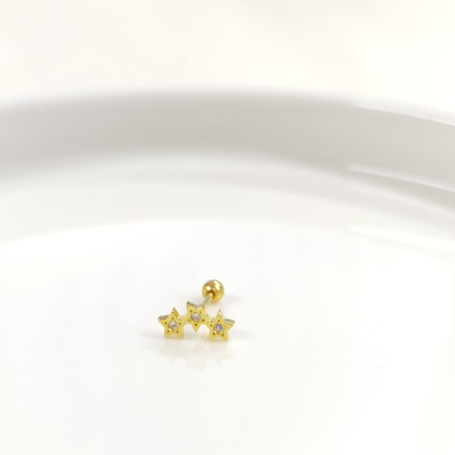 ÜÇLÜ YILDIZ GÜMÜŞ TRAGUS PIERCING - ALTIN SARI