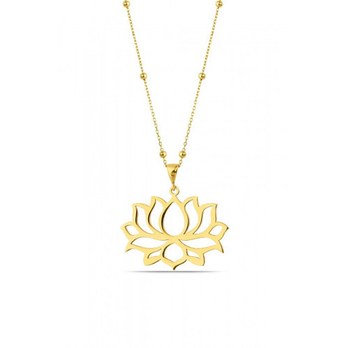 TOP ZİNCİRLİ LOTUS ÇİÇEĞİ GÜMÜŞ KOLYE - ALTIN SARI