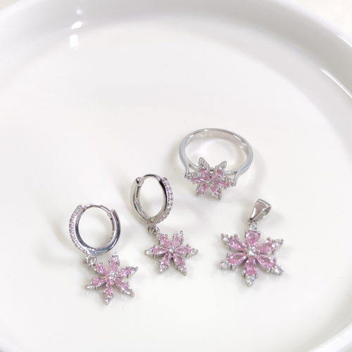 14 MM PEMBE LOTUS ÜÇLÜ GÜMÜŞ SET - 13