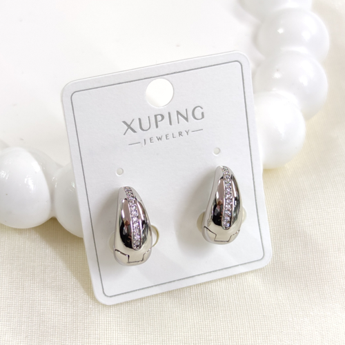 XUPING 11 MM TAŞLI KALIN BOMBELİ HALKA KÜPE - BEYAZ