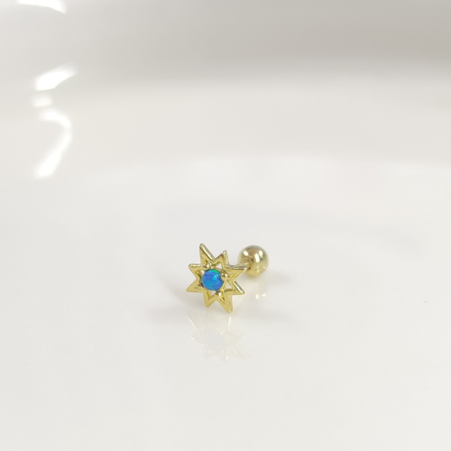 MAVİ OPAL KUTUP YILDIZI GÜMÜŞ TRAGUS PIERCING - ALTIN SARI
