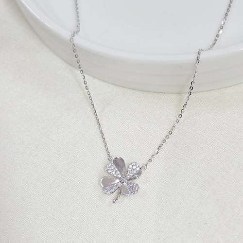 İTHAL 15 MM YONCA GÜMÜŞ KOLYE 40+5 CM - RODYUM BEYAZ