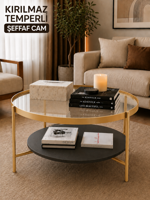 OSLO ORTA SEHPA ŞEFFAF TEMPERLİ CAM GOLD METAL AYAK