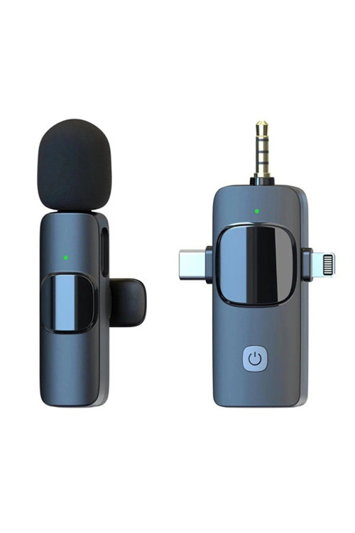 Kablosuz Tekli Yaka Mikrofonu 3.5mm Aux iPhone Type-C PC Tablet Video Ses Kayıt Vlog USB C ve Amfi