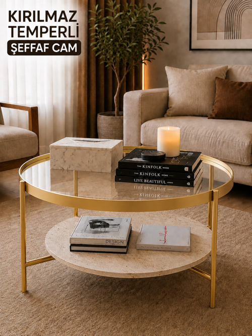 OSLO ORTA SEHPA ŞEFFAF TEMPERLİ CAM GOLD METAL AYAK