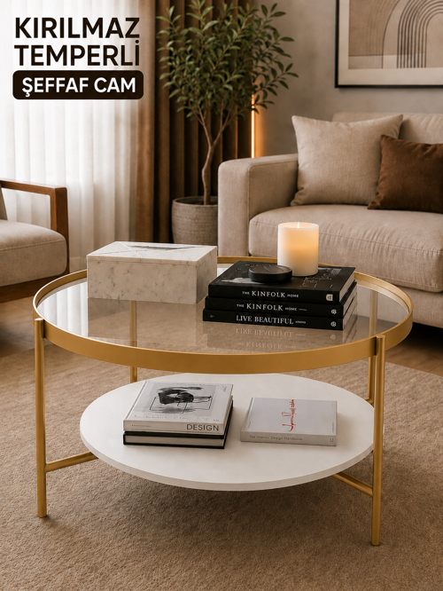 OSLO ORTA SEHPA ŞEFFAF TEMPERLİ CAM GOLD METAL AYAK