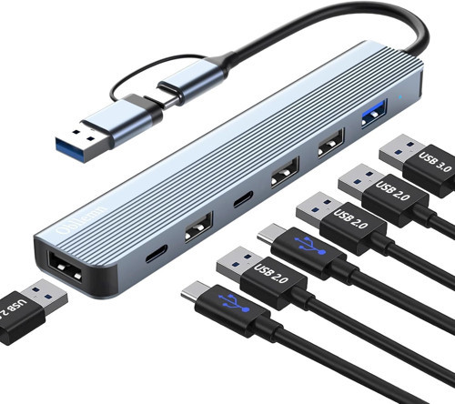 USB-C 7-in-1 Multiport Hub Adaptör – USB 3.0 & 2.0, Laptop ve PS4/PS5 Uyumlu