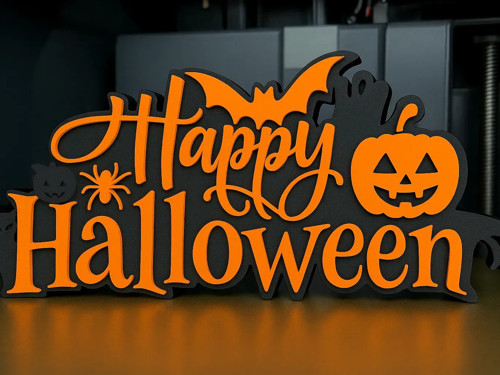 3D Baskı Happy Halloween El Yazısı Masa Süsü Katmanlı Yarasa Balkabağı Örümcek Dekor Turuncu Siyah