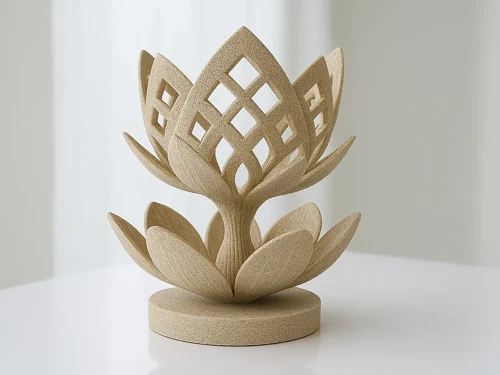 3D Baskı Lotus Çiçeği Mumluk - Dekoratif Tealight Mumluk-Bej