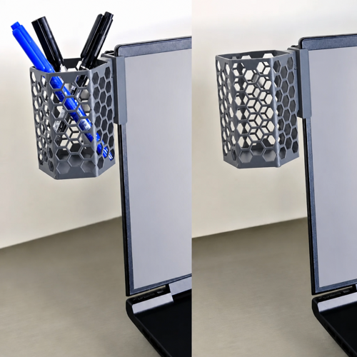 3D Baskı Monitor Kalemlik - Petek Desenli Laptop Kenar Altıgen Kalemlik-Gri