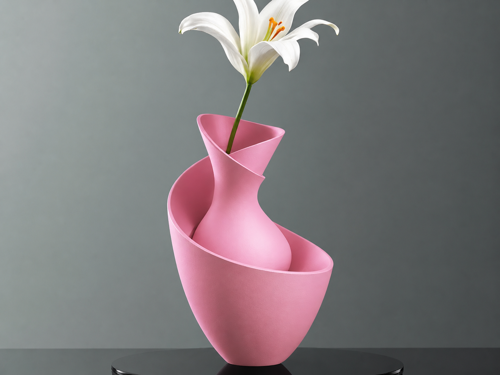 3D Baskı Bold Vazo - Akışkan Formlu Dekoratif Vazo-Pembe