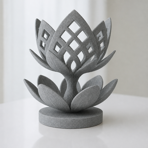 3D Baskı Lotus Çiçeği Mumluk - Dekoratif Tealight Mumluk-Gri