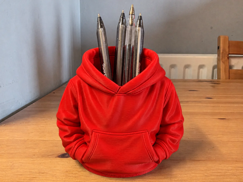 3D Baskı Kapüşonlu Sweatshirt Kalemlik - Masaüstü Organizer-Kırmızı