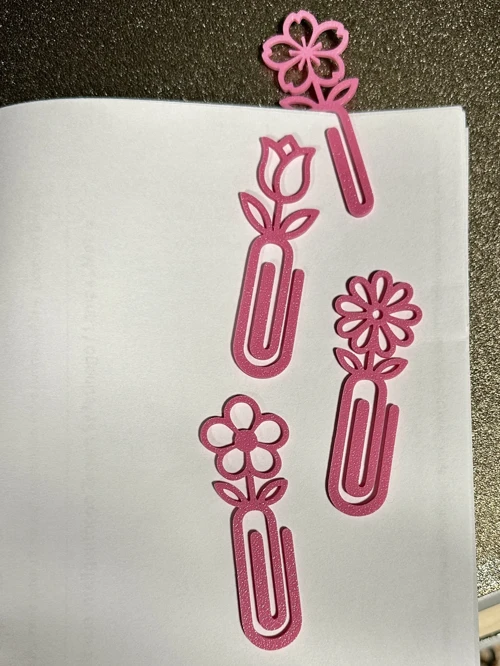 3D Baskı Çiçek Figürlü Ataç ve Kitap Ayracı - 8li Set - Pembe