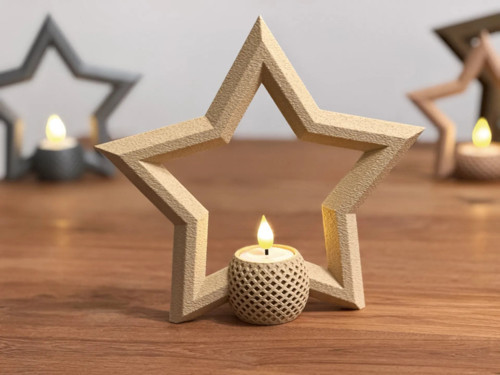 3D Baskı Yıldız Tealight Mumluk 18 cm Ayrı Mum Hazneli Dekoratif Yıldız Şamdan Yeni Yıl Masa Süsü