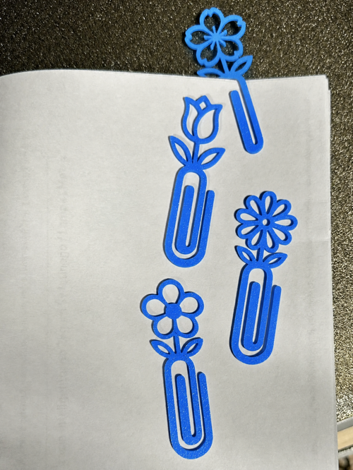3D Baskı Çiçek Figürlü Ataç ve Kitap Ayracı - 8li Set - Mavi